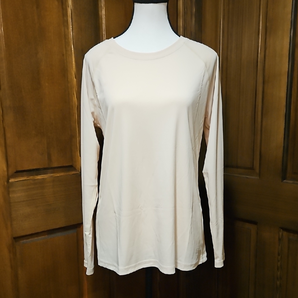 Long Sleeve Layering Shirt Top Crew Neck Soft Color Of Cream Beige Peach Sz M
